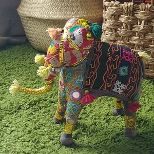 Vintage Indian Rajasthani embroidered textile elephant ceremonial toy